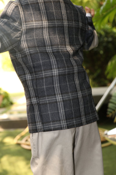 Classic Checkered Wool Blazer Set - Blue