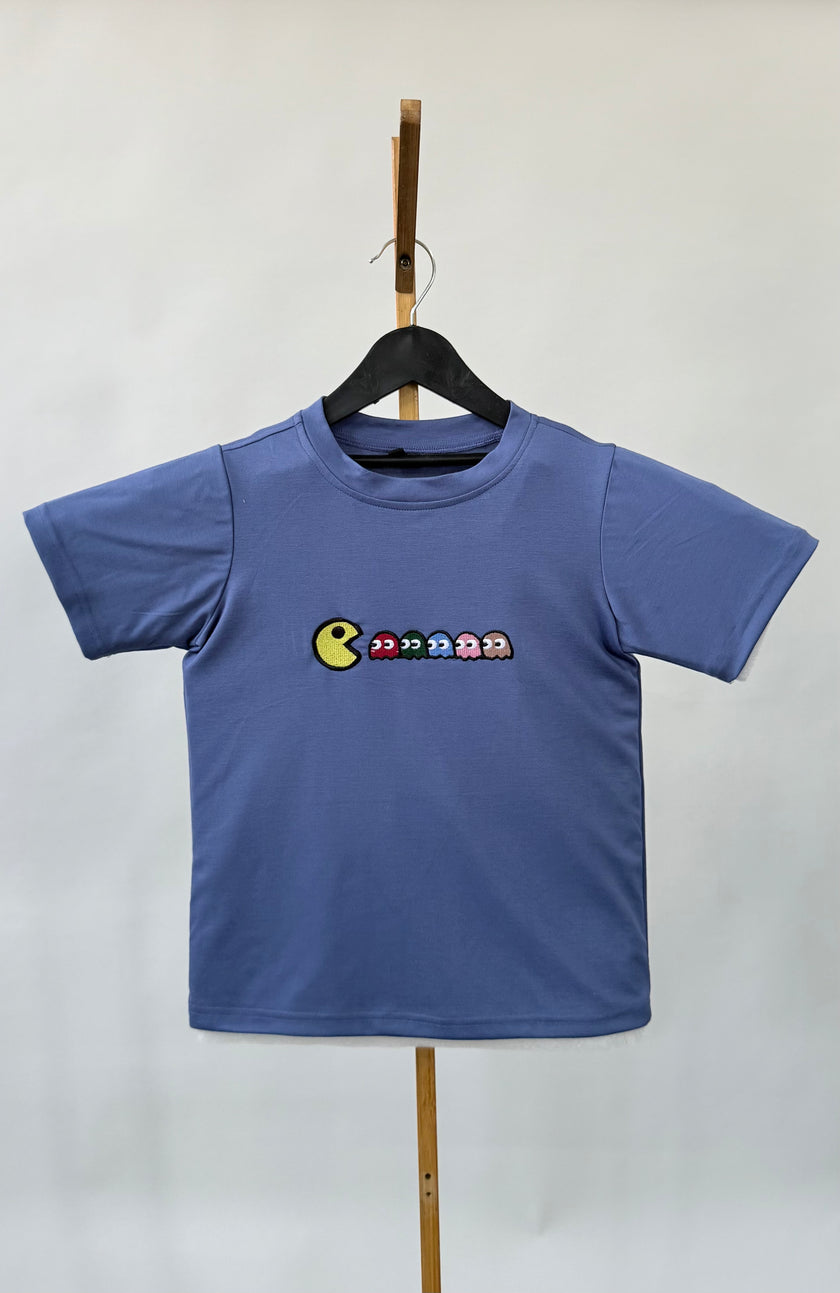 Tencel™ Fabric Pacman Inspired Embroidered Half Sleeves T-Shirt