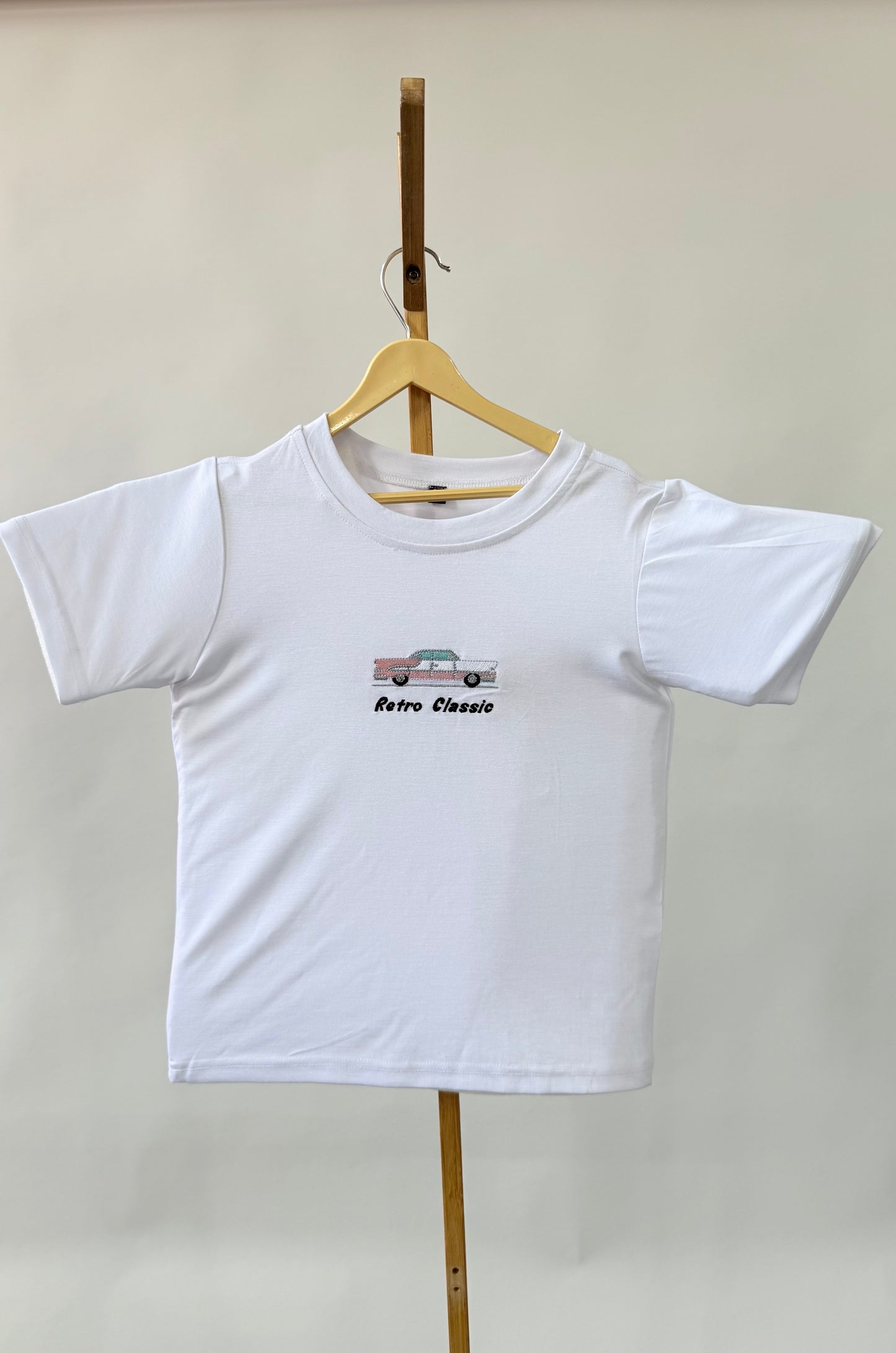 Tencel™ Fabric The Vintage Car Inspired Embroidered Half Sleeves T-Shirt