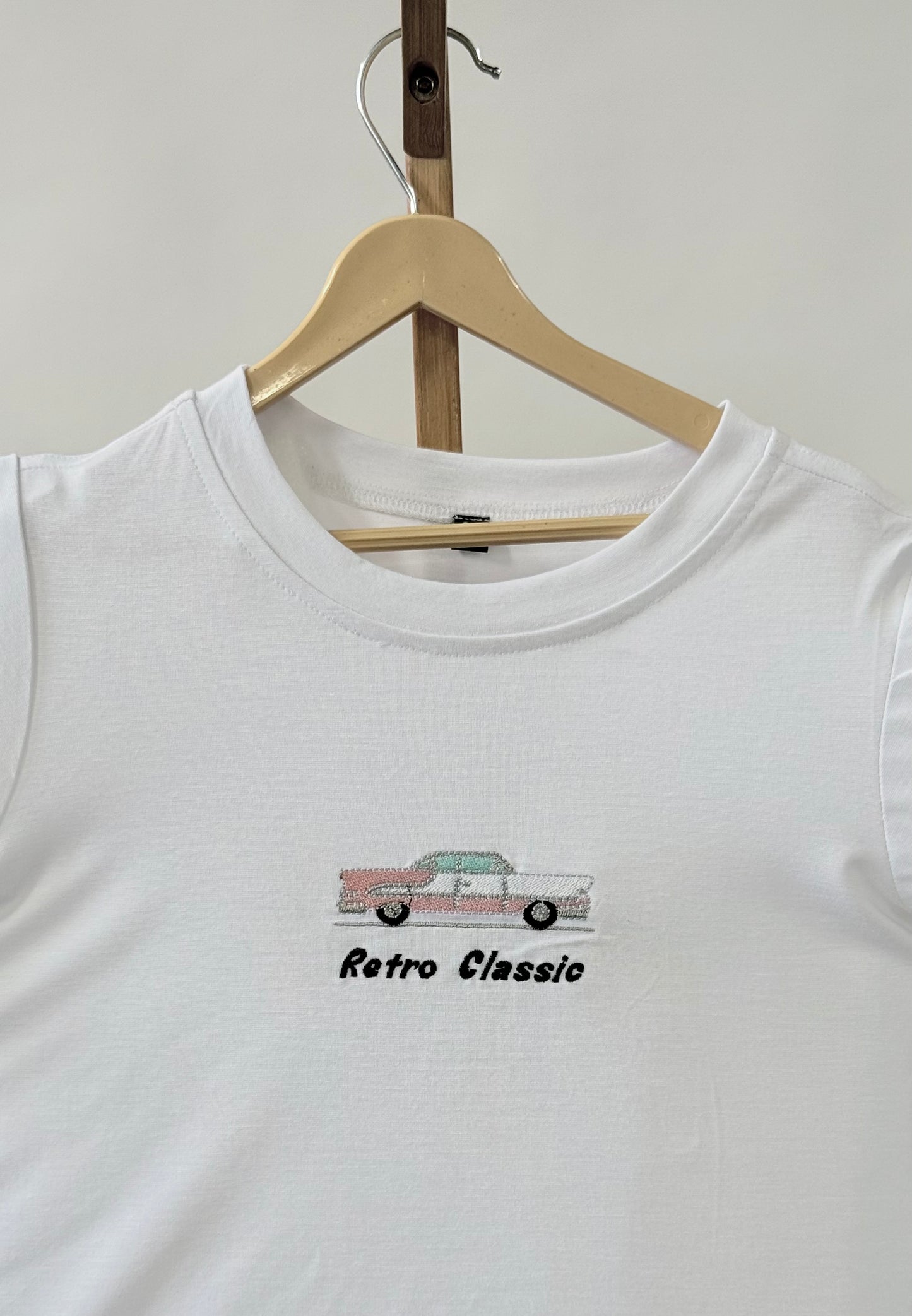 Tencel™ Fabric The Vintage Car Inspired Embroidered Half Sleeves T-Shirt