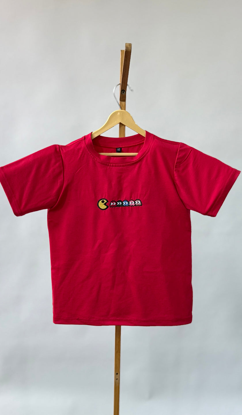 Tencel™ Fabric Pacman Inspired Embroidered Half Sleeves T-Shirt