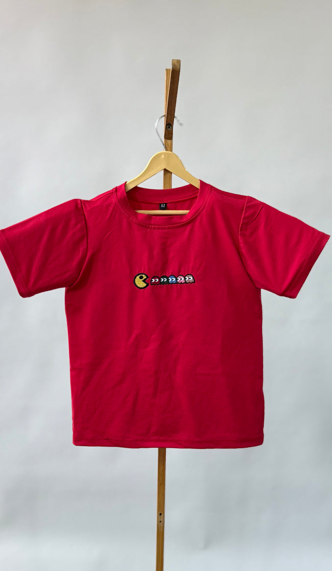 Tencel™ Fabric Pacman Inspired Embroidered Half Sleeves T-Shirt