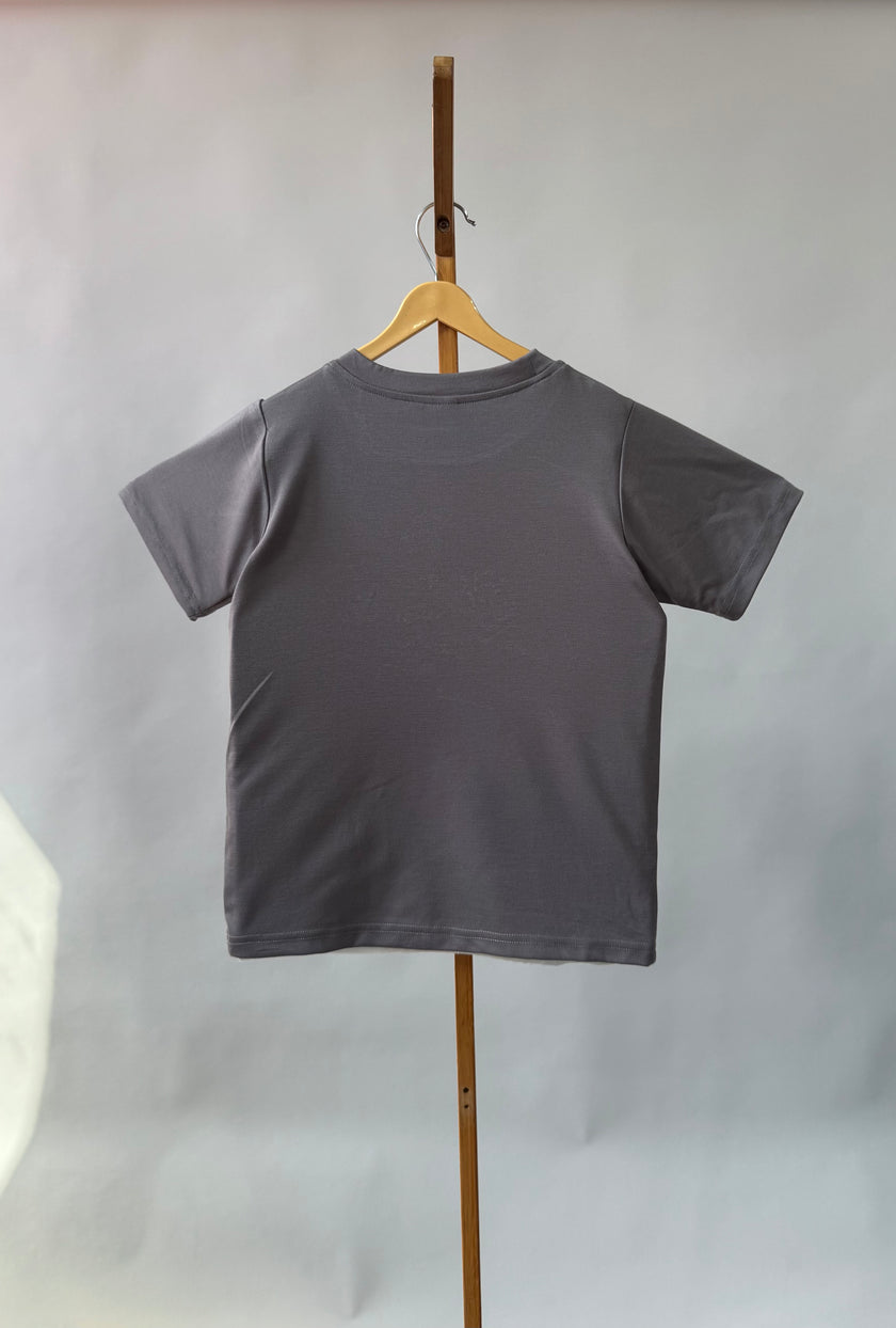 Tencel™ Fabric Dino Walking in Forest Themed Embroidered Half Sleeves T-Shirt