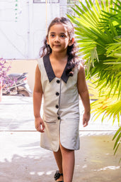 Luxe Ivory Edge Cotton Linen Blazer Dress