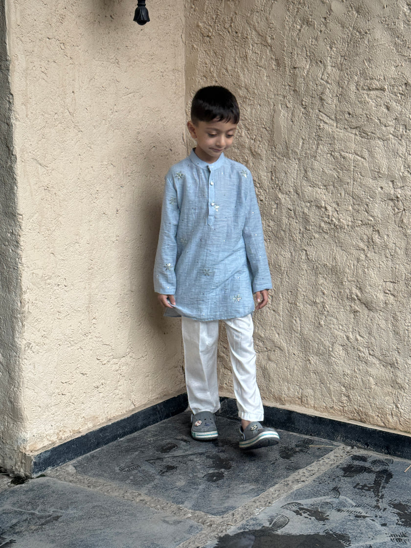 Dusty Starlight – Mal Cotton Hand Embroidered Kurta Pajama Set