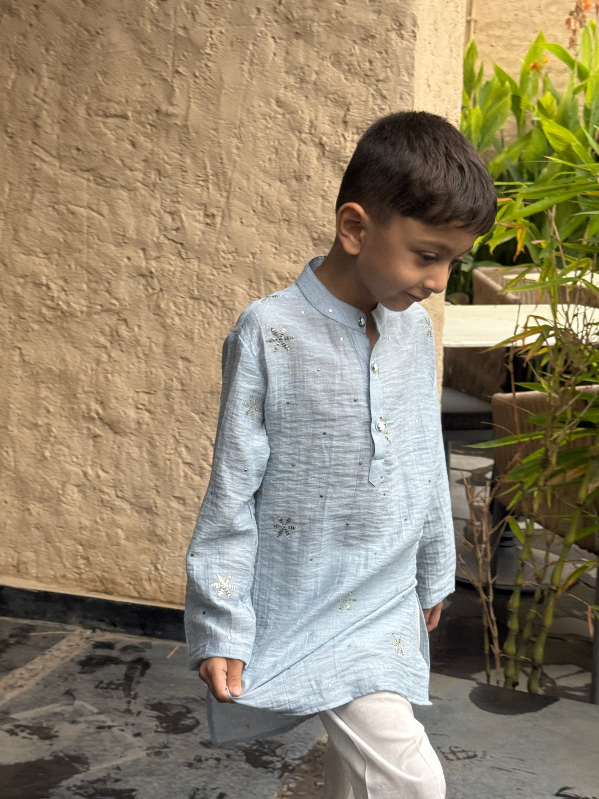 Dusty Starlight – Mal Cotton Hand Embroidered Kurta Pajama Set