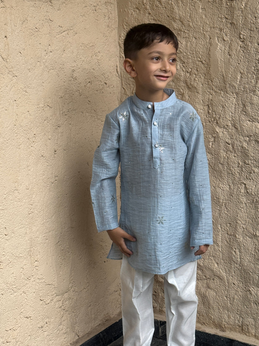 Dusty Starlight – Mal Cotton Hand Embroidered Kurta Pajama Set