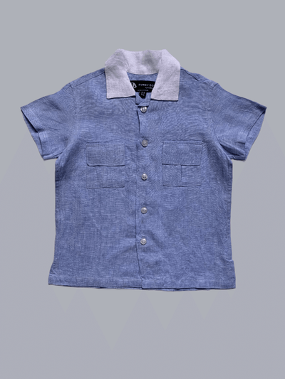 Classic Unisex White Collar Blue Color Pure Linen Shirt