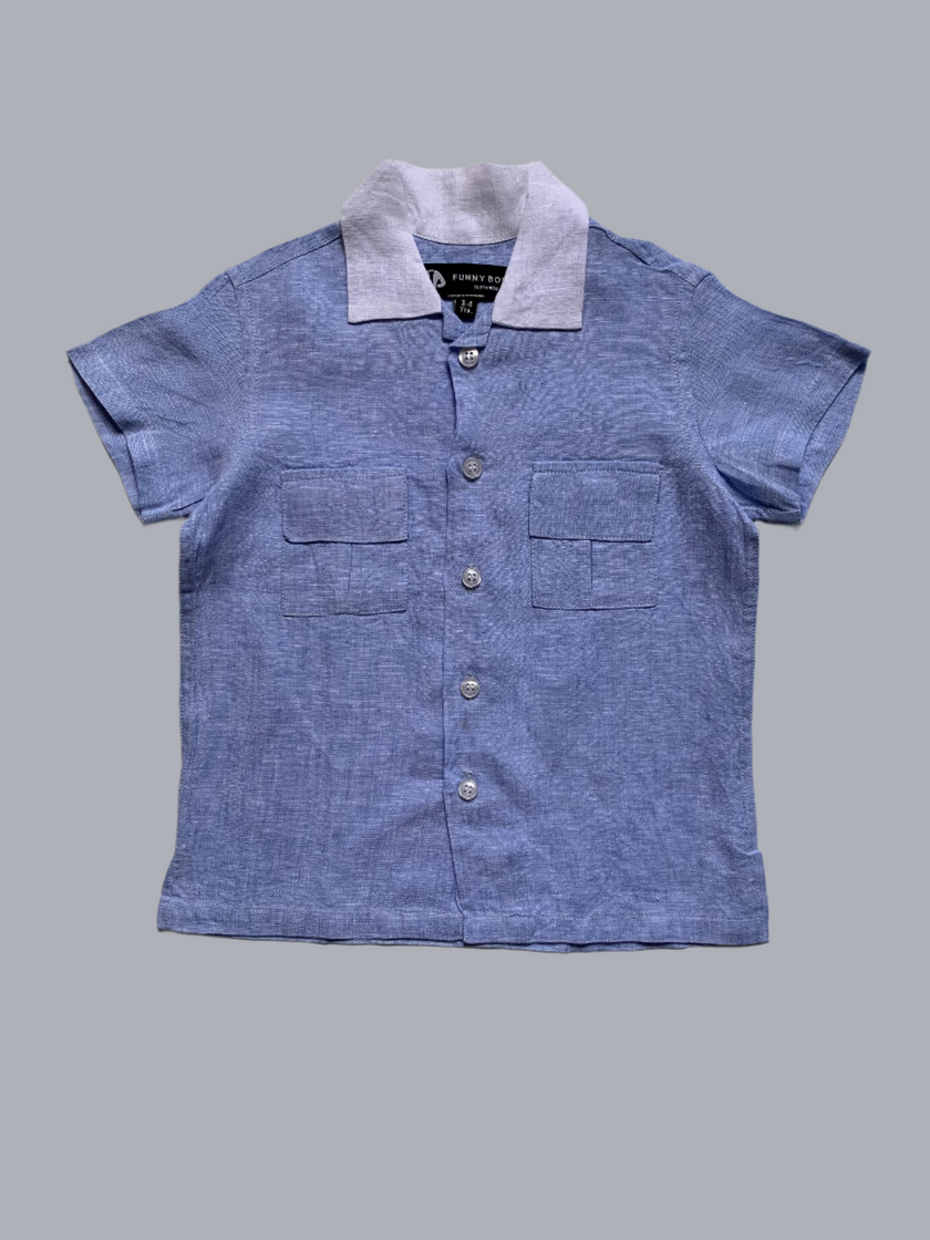 Classic Unisex Blue White Collared Shirt & White Shorts Set - Funny Bones Clothings