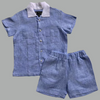Classic Unisex Blue White Collared Shirt & Shorts Set - Funny Bones Clothings