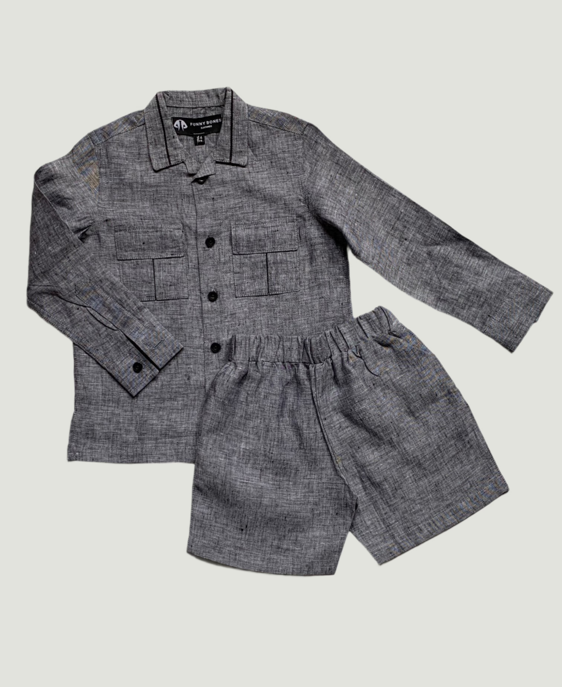 Classic Unisex Denim Grey- Black Shirt & Shorts Set - Funny Bones Clothings