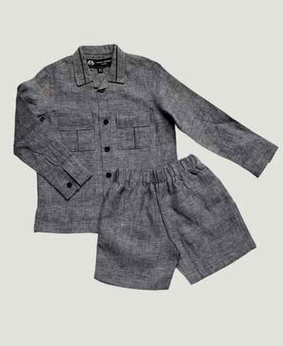 Classic Unisex Denim Grey- Black Shirt & Shorts Set - Funny Bones Clothings