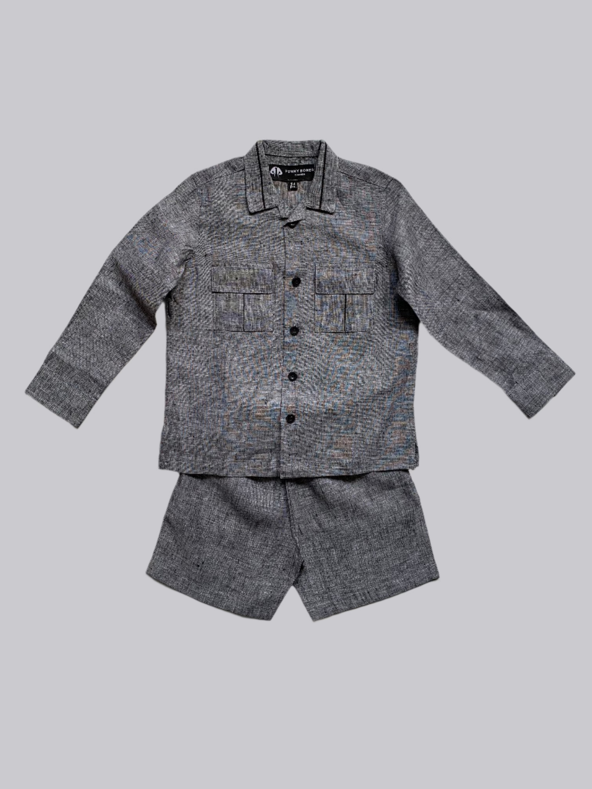 Classic Unisex Denim Grey- Black Shirt & Shorts Set - Funny Bones Clothings
