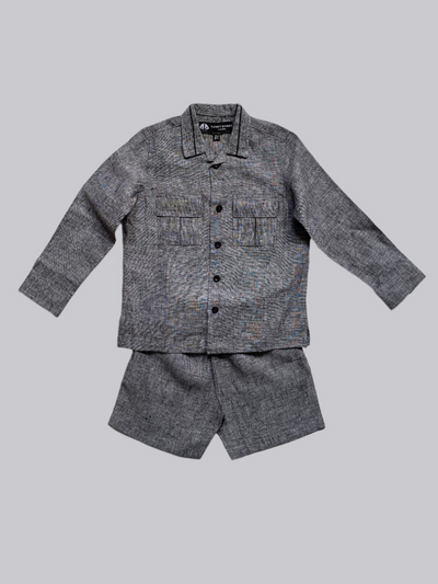 Classic Unisex Denim Grey- Black Shirt & Shorts Set - Funny Bones Clothings