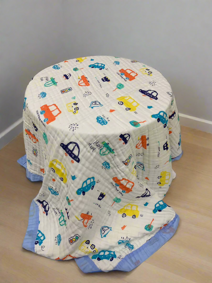 Car Print 100% Soft Cotton Muslin Blanket (Pack of 1) - Funny Bones Clothings
