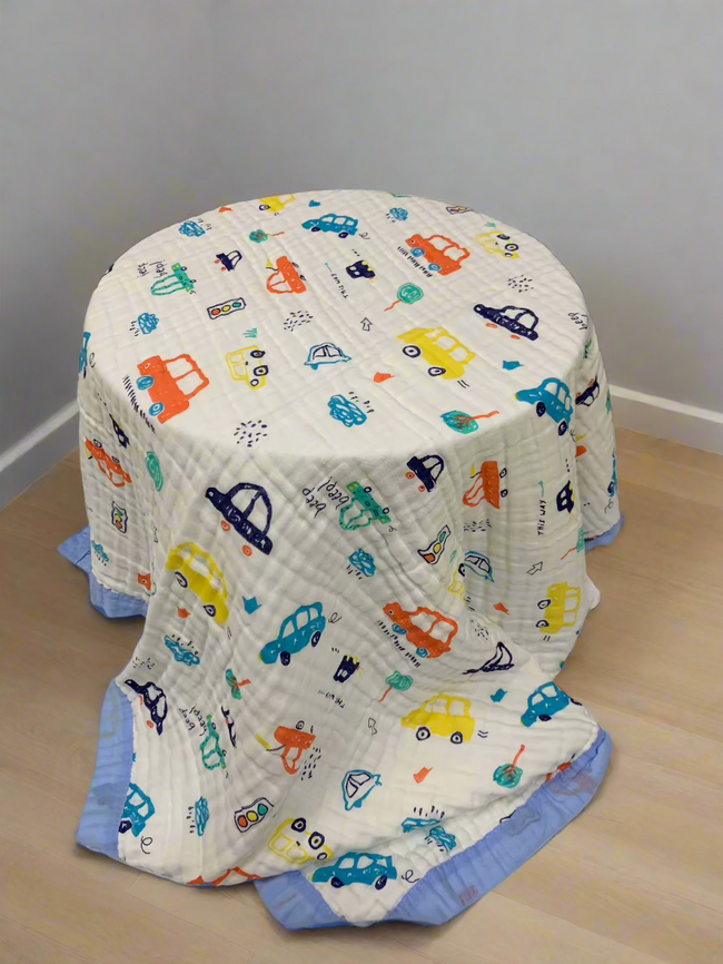Car Print 100% Soft Cotton Muslin Blanket (Pack of 1) - Funny Bones Clothings