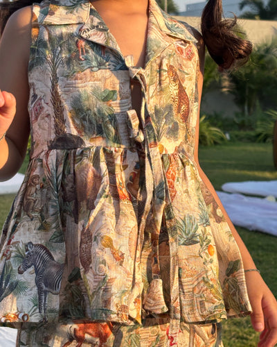 Wildlife Tour Print Premium Linen Top & Shorts