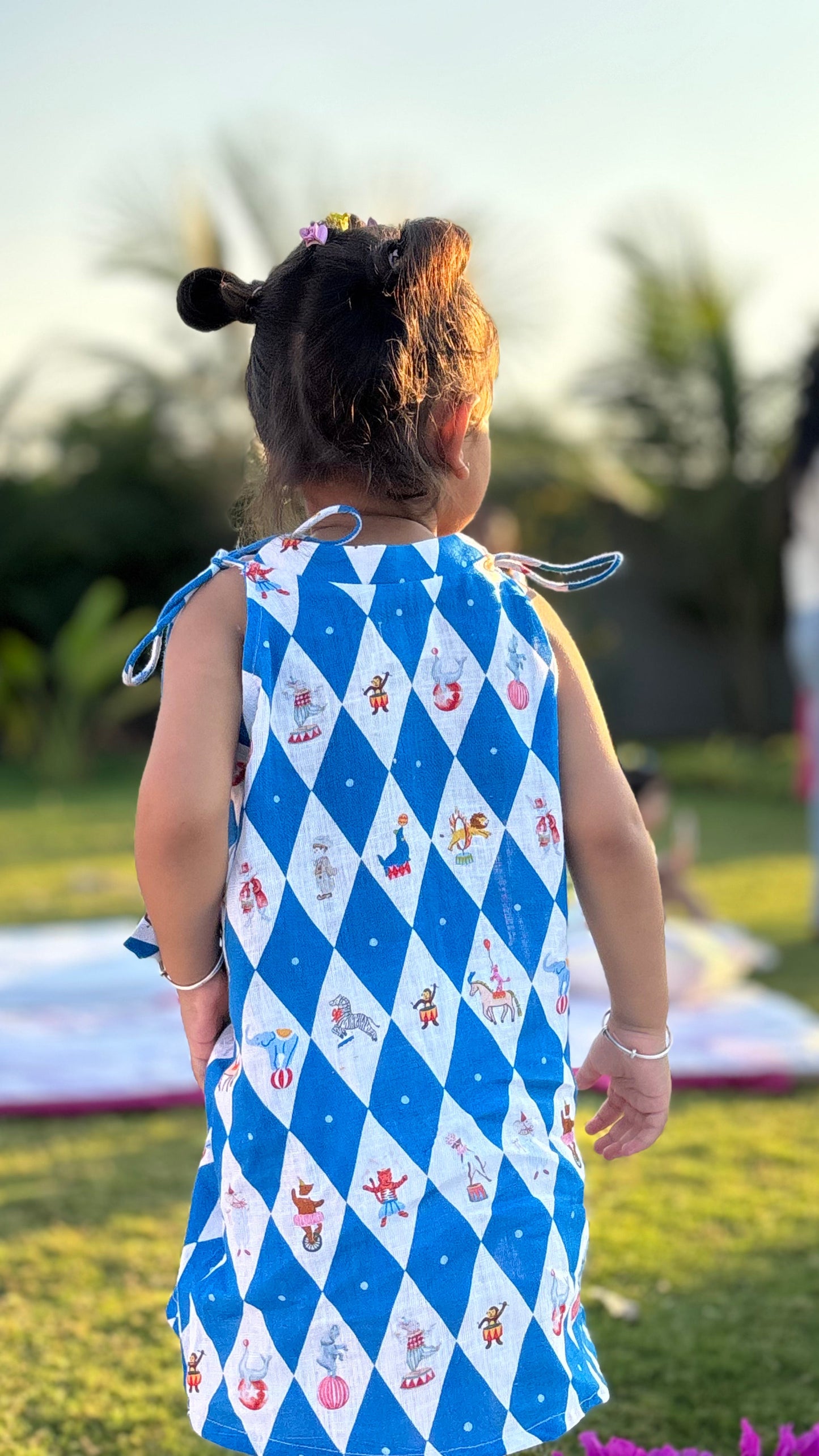 Vintage Circus Harlequin Print Premium Linen Dress
