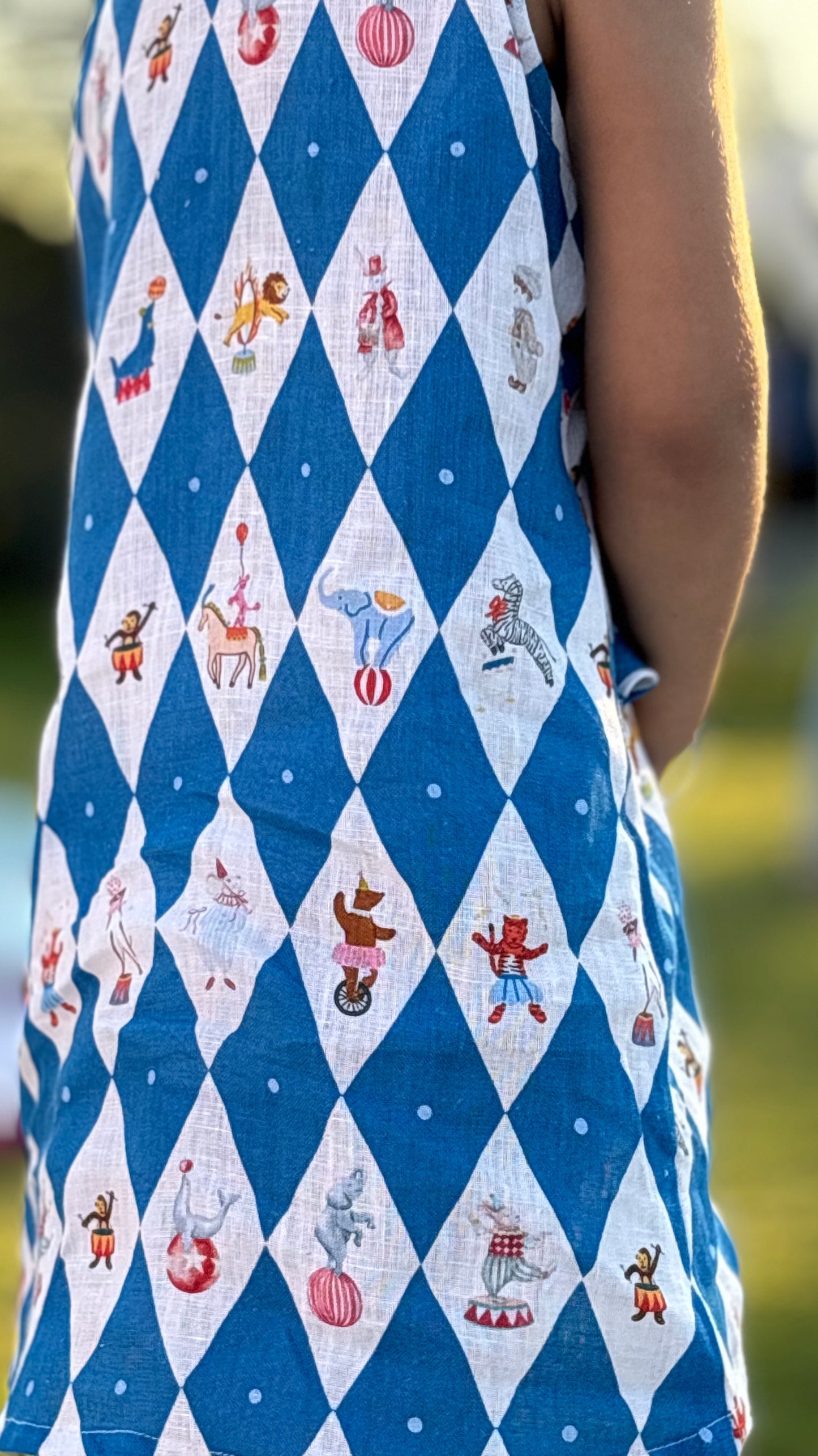Vintage Circus Harlequin Print Premium Linen Dress