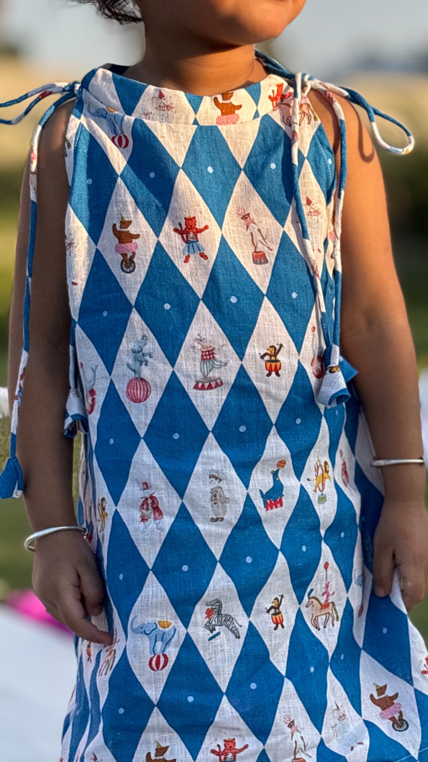 Vintage Circus Harlequin Print Premium Linen Dress
