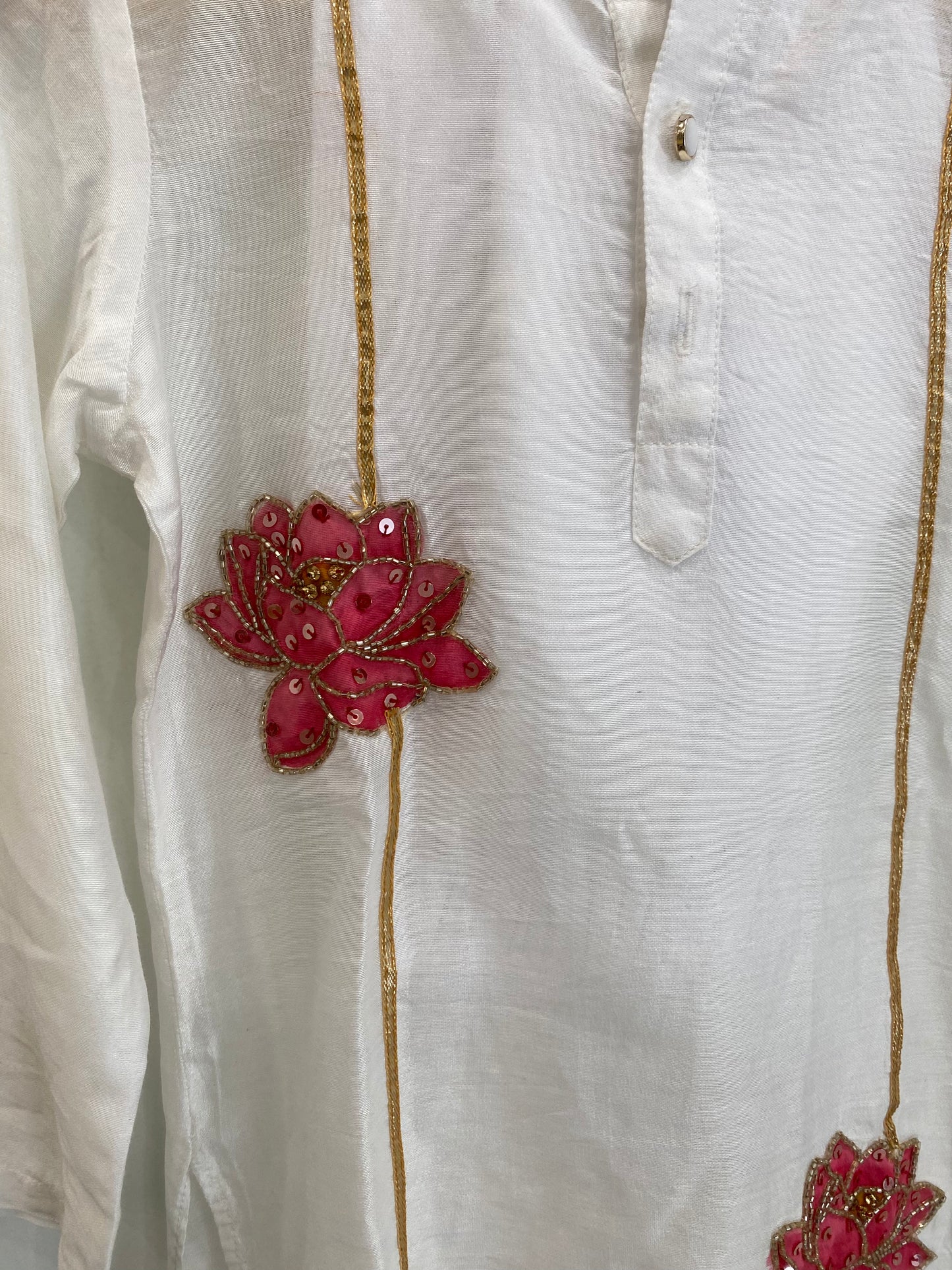 Festival of Lotus Themed Handpainted Chanderi Kurta Pajama Set