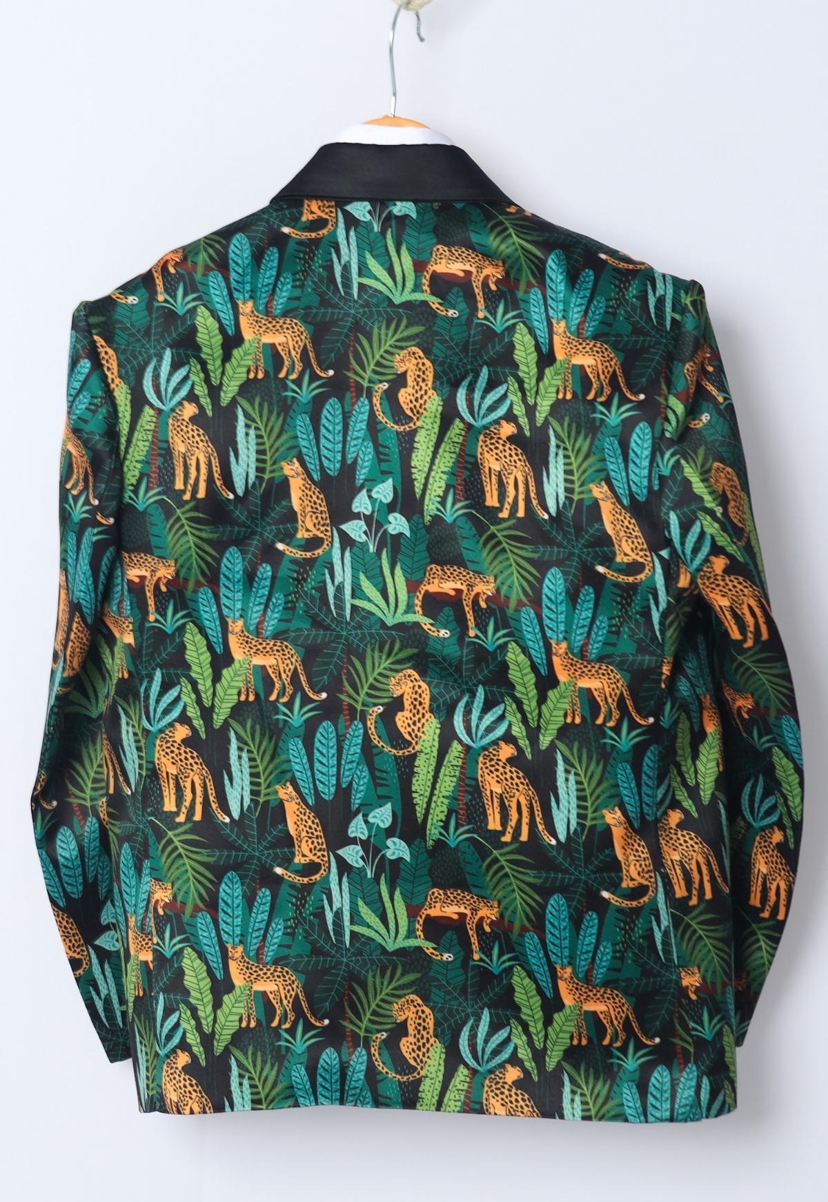 Black Leopard Printed Satin Blazer Only - Funny Bones Clothings