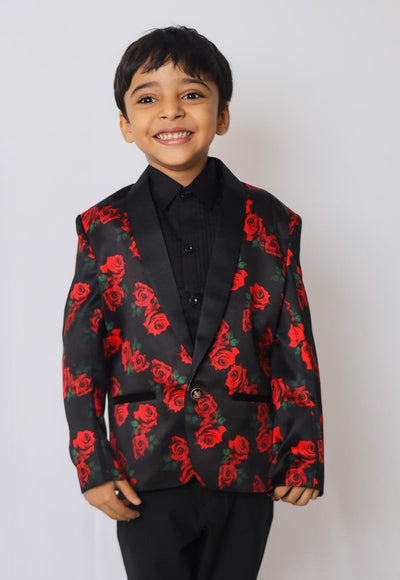 Red Rose Printed Satin Blazer Only - Funny Bones Clothings