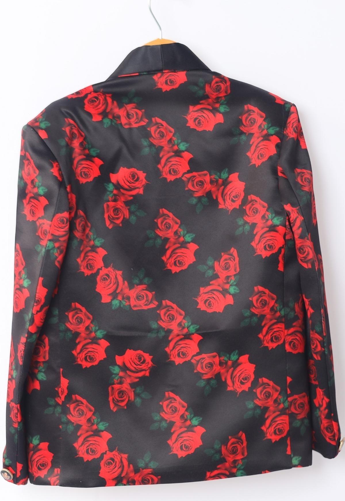 Red Rose Printed Satin Blazer Set - Funny Bones Clothings
