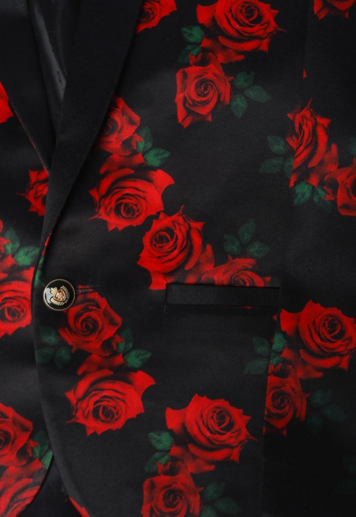 Red Rose Printed Satin Blazer Set - Funny Bones Clothings