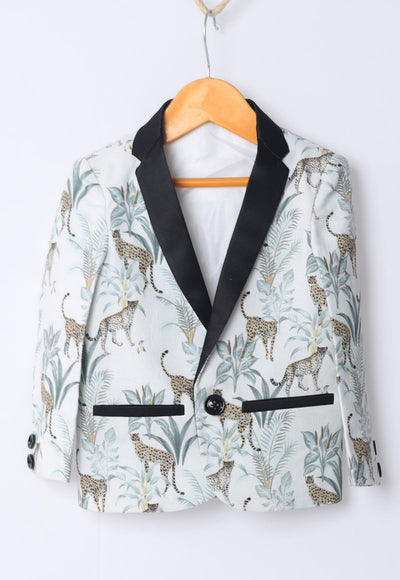 White Leopard Printed Pure Linen Blazer Only - Funny Bones Clothings