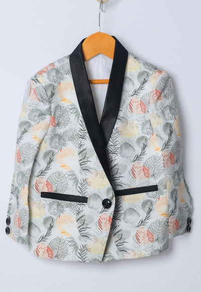 Grey Leaves Printed Pure Linen Blazer Only - Funny Bones Clothings