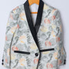 Grey Leaves Printed Pure Linen Blazer Set - Funny Bones Clothings