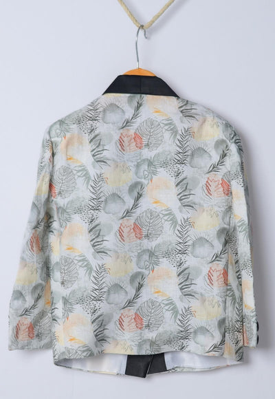 Grey Leaves Printed Pure Linen Blazer Only - Funny Bones Clothings