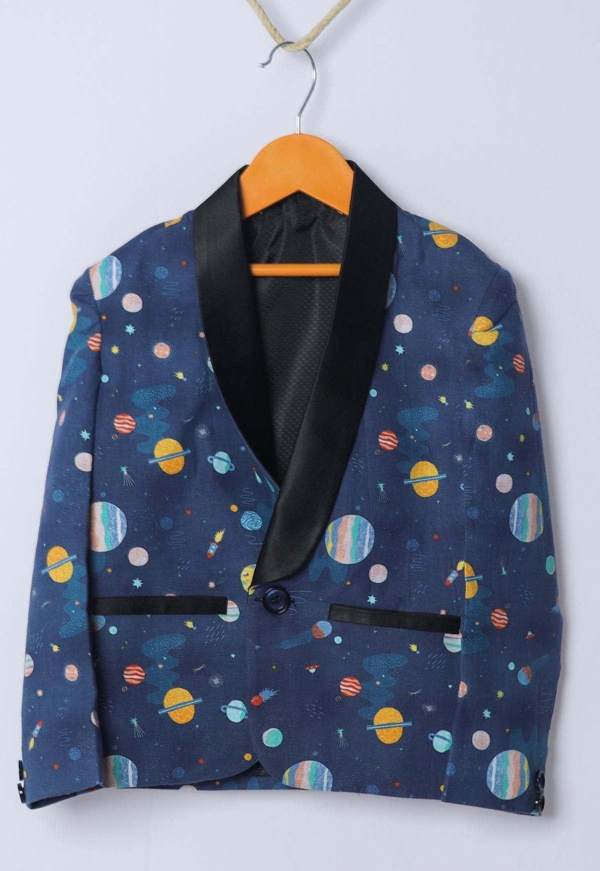 Planet Printed Pure Linen Blazer Set - Funny Bones Clothings