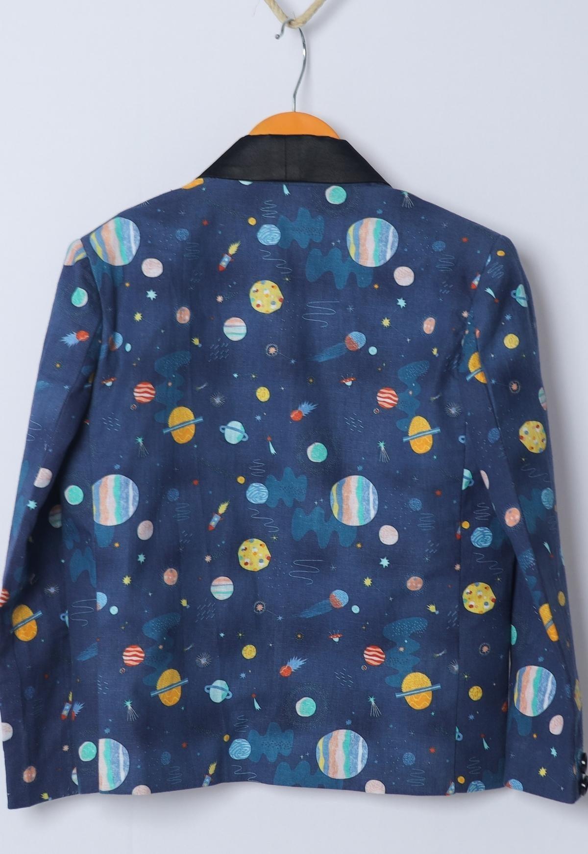 Planet Printed Pure Linen Blazer Set - Funny Bones Clothings