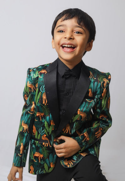 Black Leopard Printed Satin Blazer Only - Funny Bones Clothings