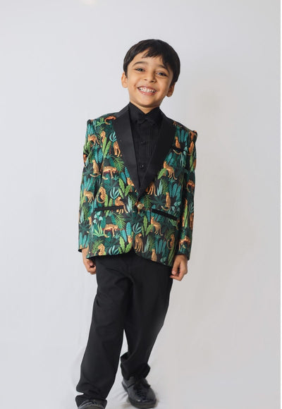 Black Leopard Printed Satin Blazer Only - Funny Bones Clothings