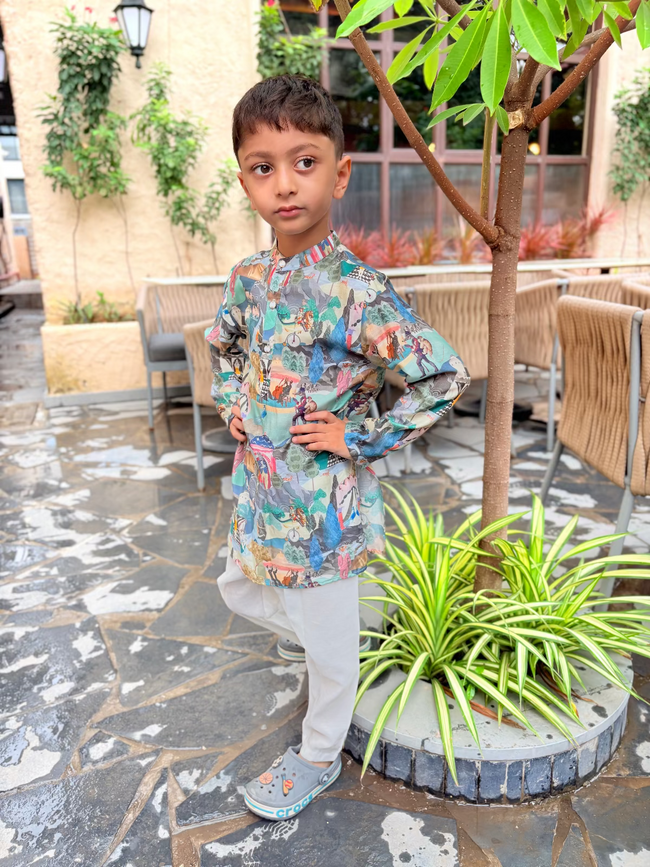 Storybook Menagerie – Pure Muslin Silk Kurta Pajama Set