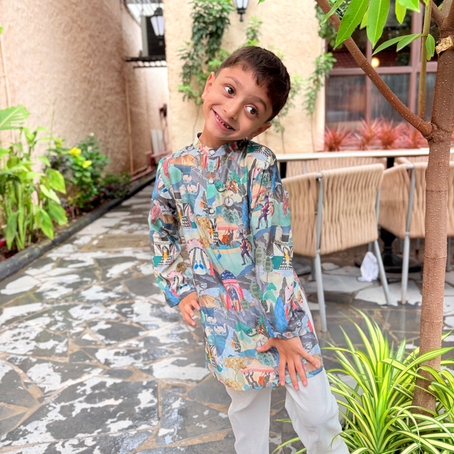 Storybook Menagerie – Pure Muslin Silk Kurta Pajama Set