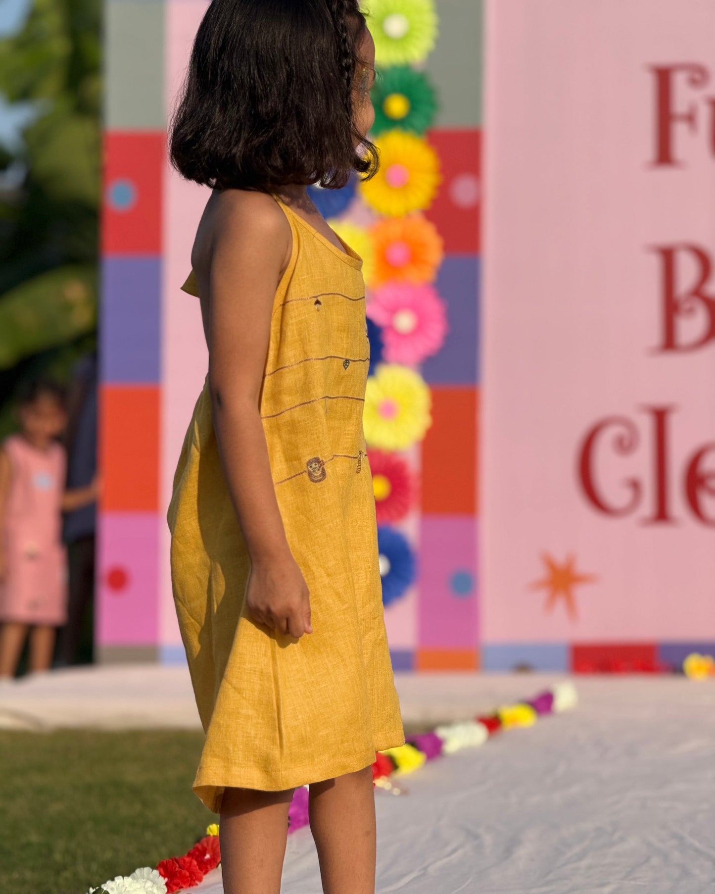 Mustard Twig Handwork Solid Premium Linen Dress