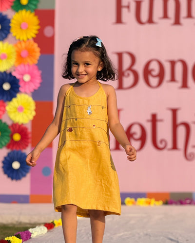 Mustard Twig Handwork Solid Premium Linen Dress