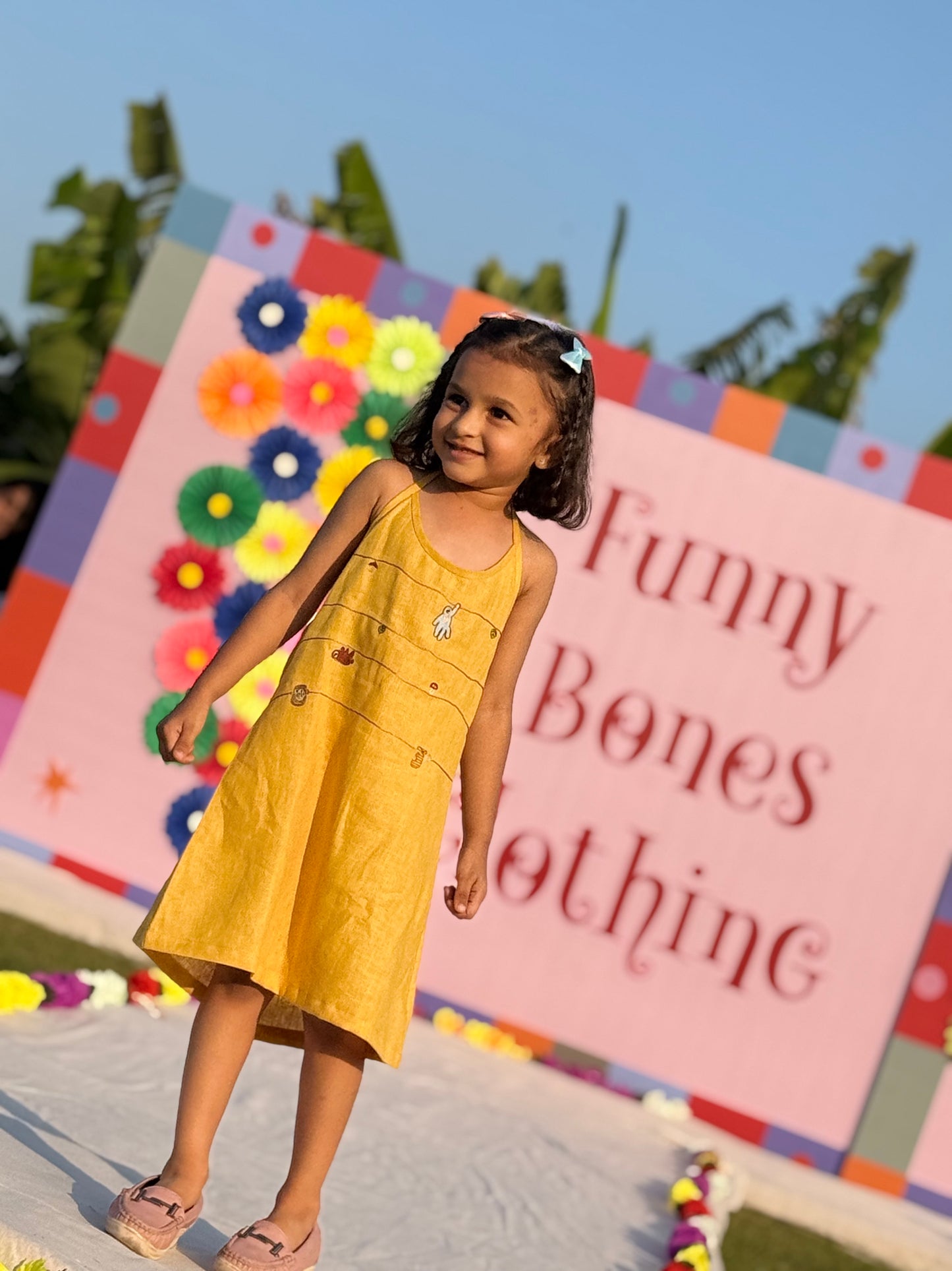 Mustard Twig Handwork Solid Premium Linen Dress