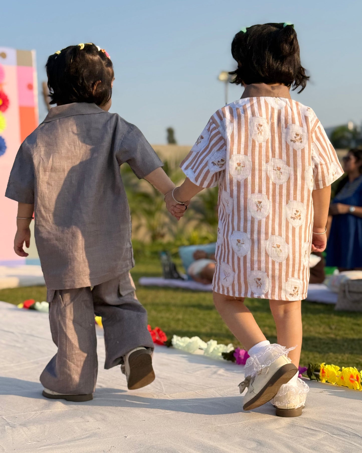 Teddy & Tennis Striped Print Premium Linen Coord