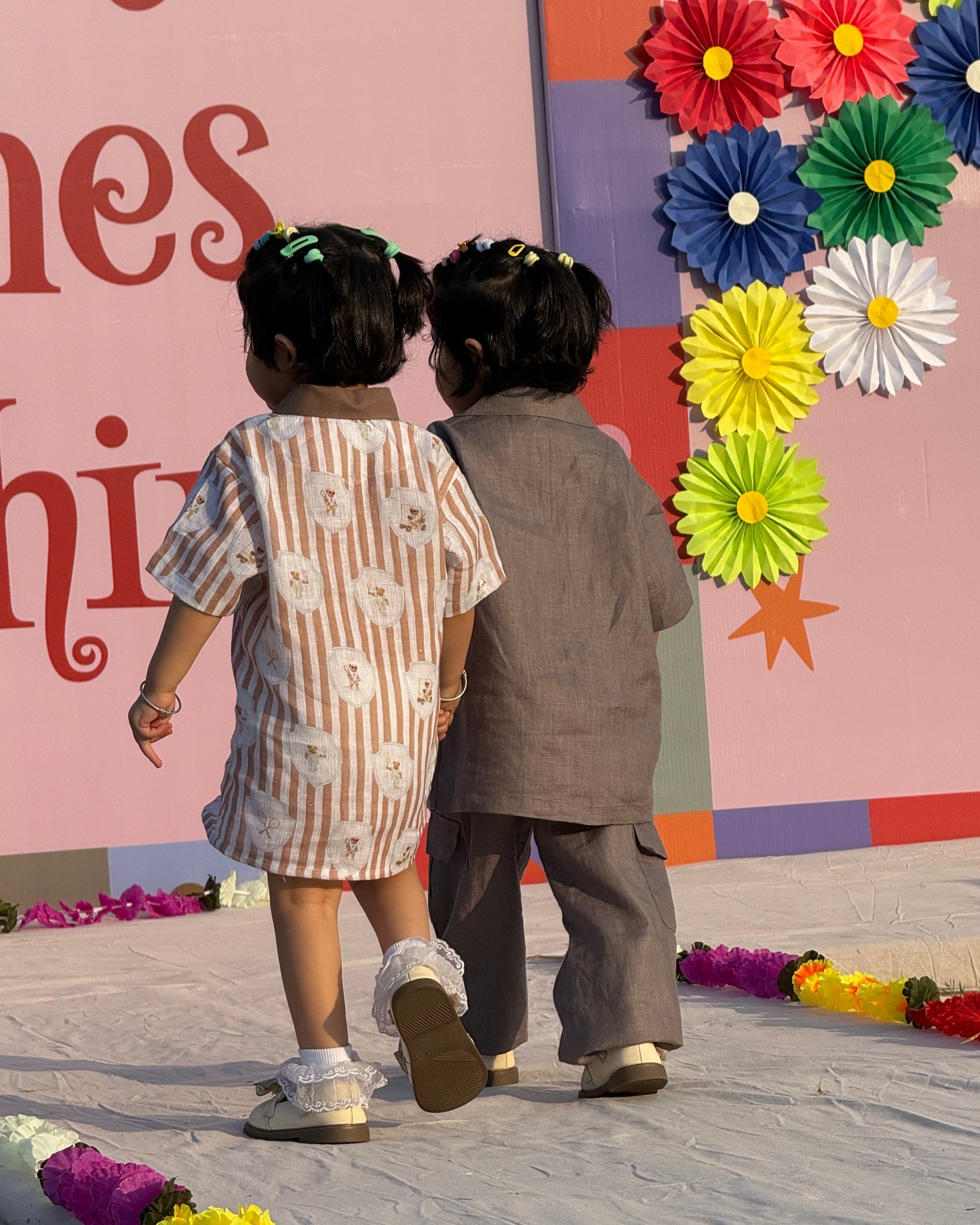 Teddy & Tennis Striped Print Premium Linen Coord