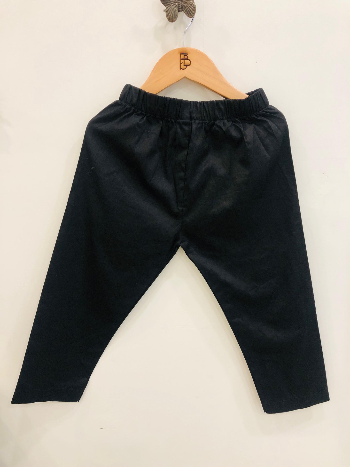 Threaded Blossom Embriodered Silk Koti Pure Cotton Kurta Pajama Set - Black