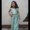 Pearl Embeded Sunflower Pure Organza Top Plazzo Set - Mint Green Color - Funny Bones Clothings