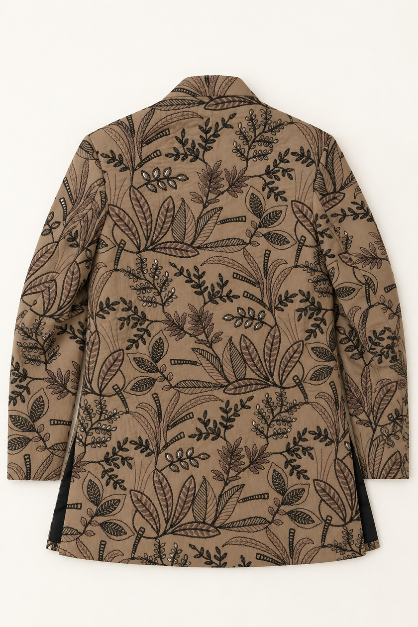 Camel Brown Floral Embroidered Achkan & Jodhpuri Set