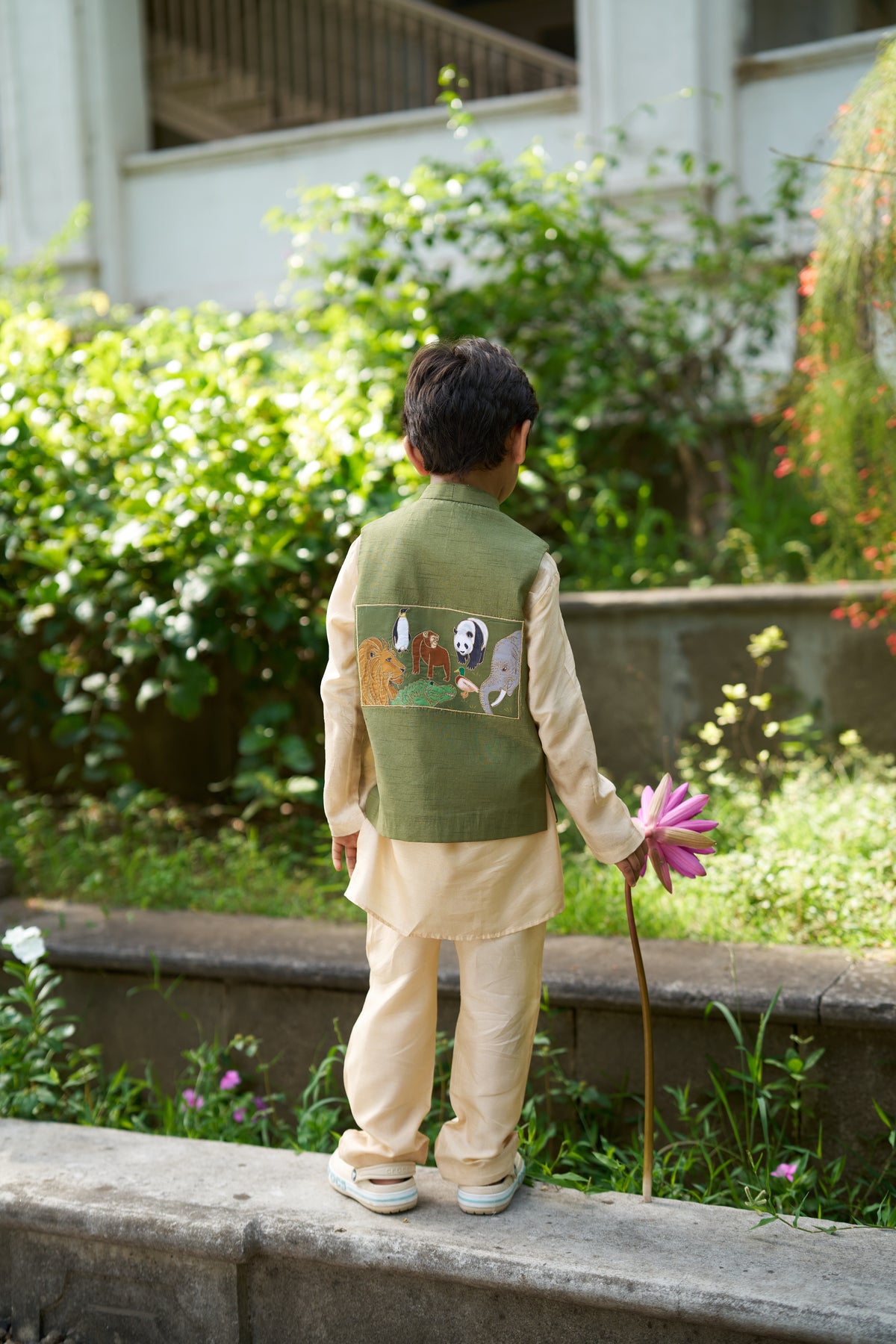 Wild Kingdom BoysPure Silk Koti Kurta Pajama Set