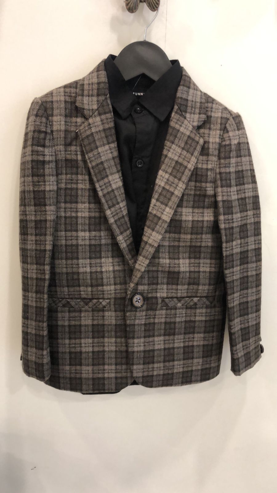 Classic Checkered Wool Blazer Set - Brown