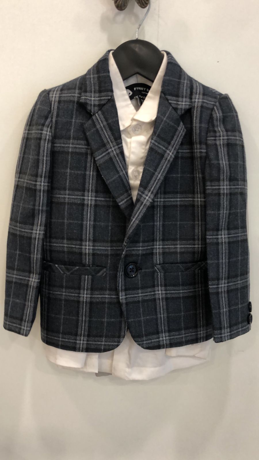 Classic Checkered Wool Blazer Set - Blue